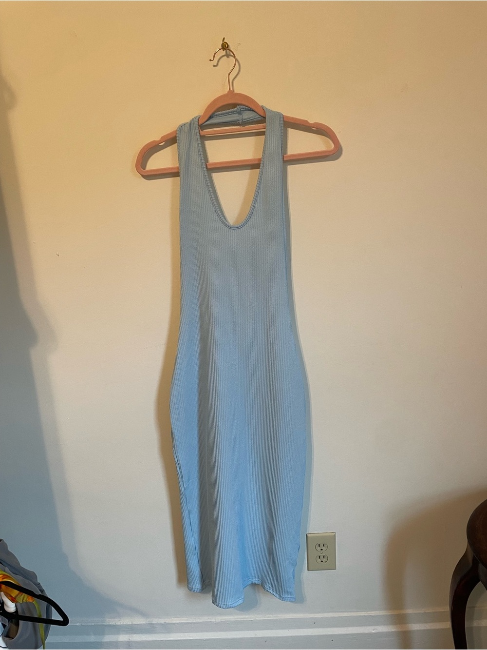 Light Blue Ribbed Tank Midi Dress